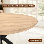 47.2" 5-Piece Round Dining Table Set for 4, Modern Wood Dining Table with 4 Upholstered Chairs, Kitchen & Dining Room Table Set with Metal Base for Apartment, Small Space, Natural Table+4 Grey Chairs