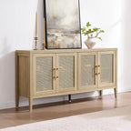 SICOTAS TV Stands for Living Room Bedroom - Farmhouse Entertainment Center TV Console with 4 Doors Cabinet, 59" Television Stands Media Console Credenza for 45 50 55 60 65 Inch TVs, Light Walnut