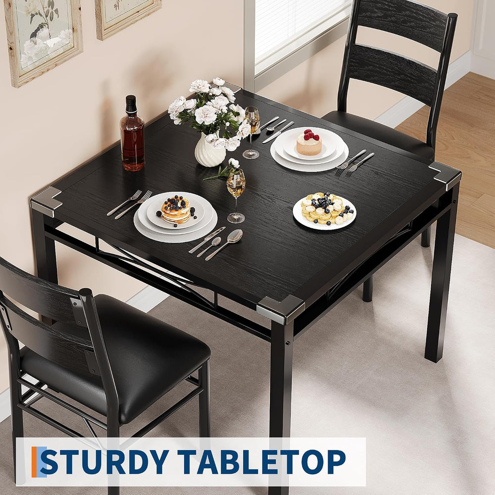 IDEALHOUSE Dining Table Set for 2 with Upholstered Chairs, Wood Dining Room T...