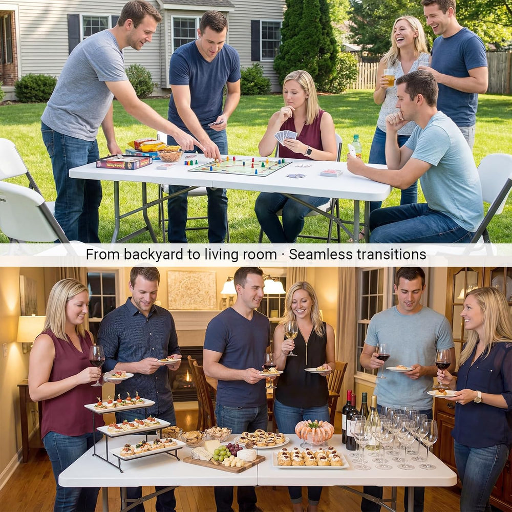 6ft Folding Table, Portable Heavy Duty Plastic Table for Party, White | Fold-...