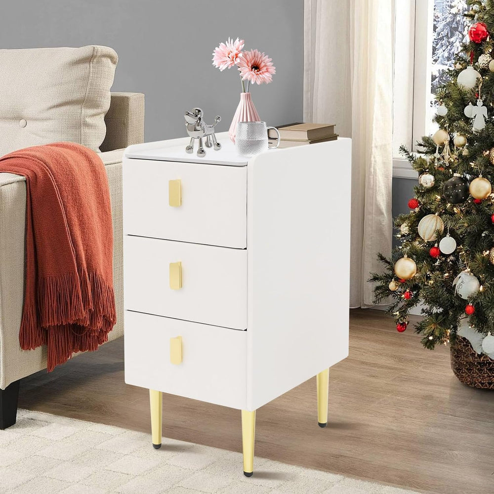 3-Layers Narrow Bedside Table, Space-Saving Living Room End Table with 3 Draw...
