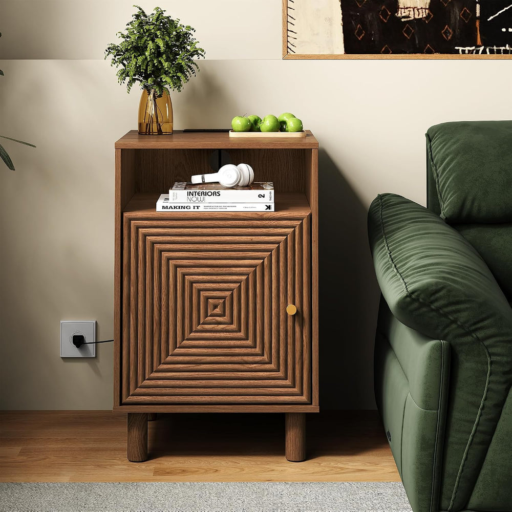 RoyalCraft Walnut Nightstand Set of 2, Night Stand with Charging Station | Mi...