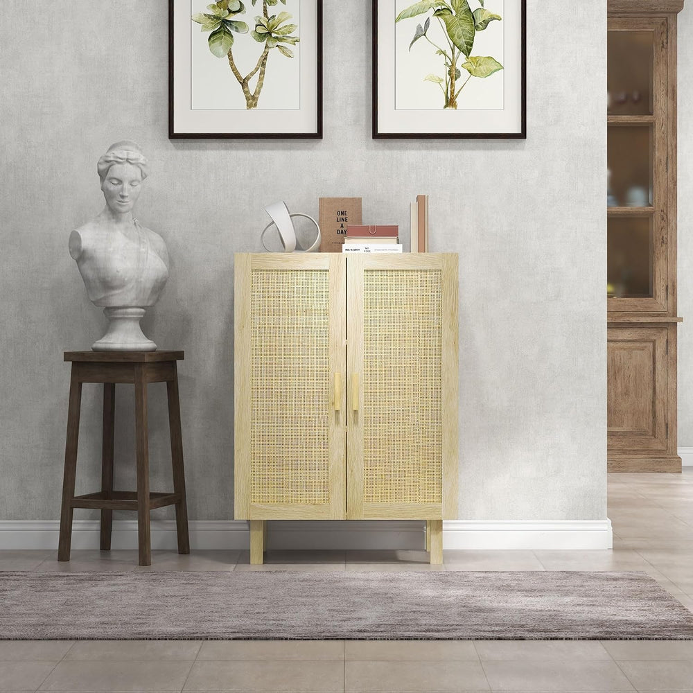 HOMCOM Boho Sideboard Buffet Cabinet, Coffee Bar Cabinet with 2 Rattan Doors ...