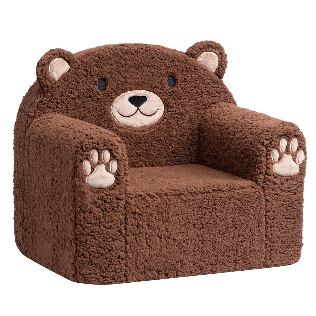 Sherpa Kids Armchair, Kids Sofa, Toddler Animal Brown Bear Reading Chair | Machine washable removable cover, lightweight foam lounge chair for toddlers ages 1–6, no assembly required