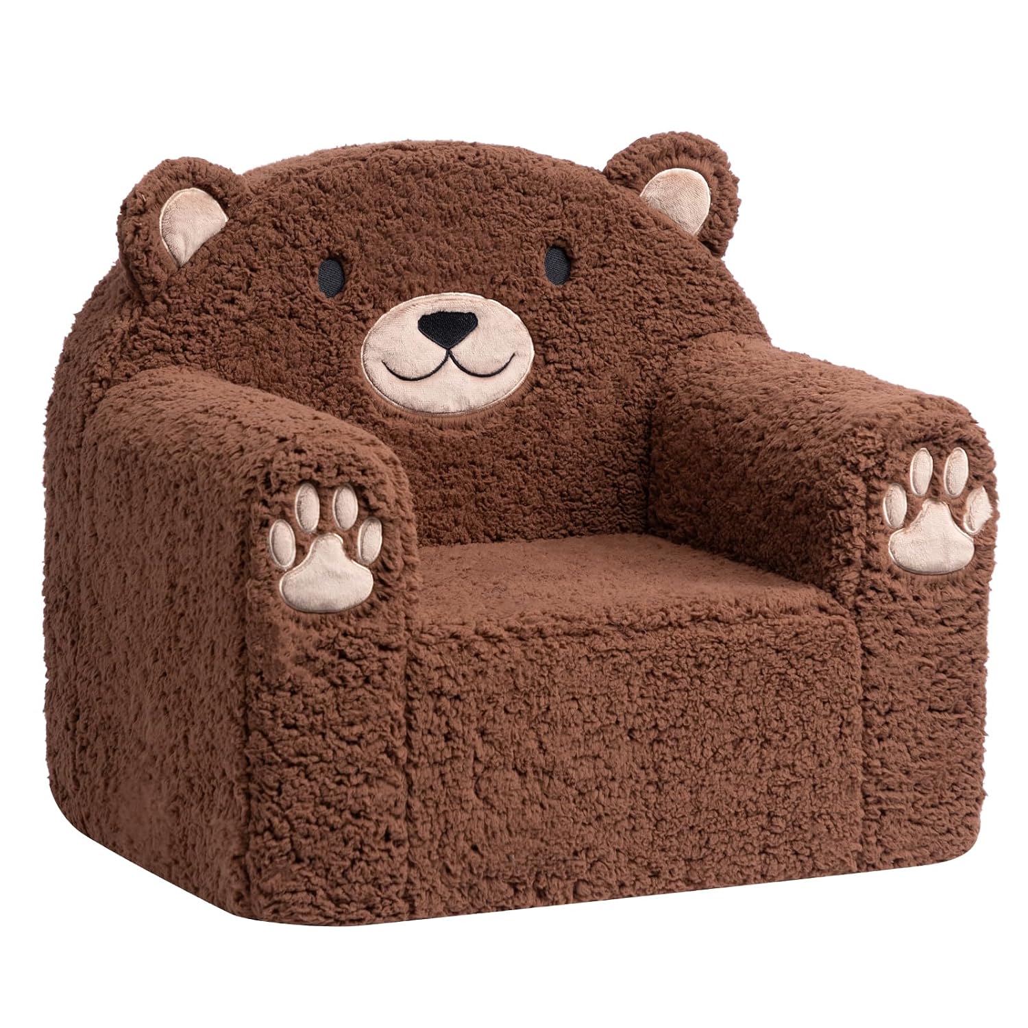 Sherpa Kids Armchair, Kids Sofa, Toddler Animal Brown Bear Reading Chair | Machine washable removable cover, lightweight foam lounge chair for toddlers ages 1–6, no assembly required