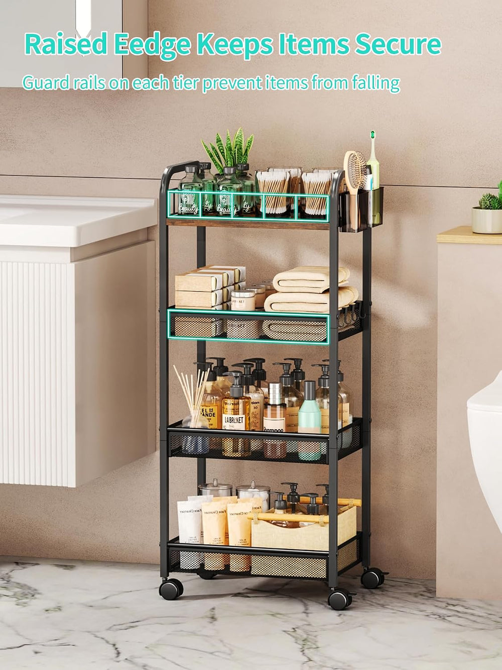HapiRm 4 Tier Metal Rolling Cart- Utility Storage Cart with Locking Wheels | ...