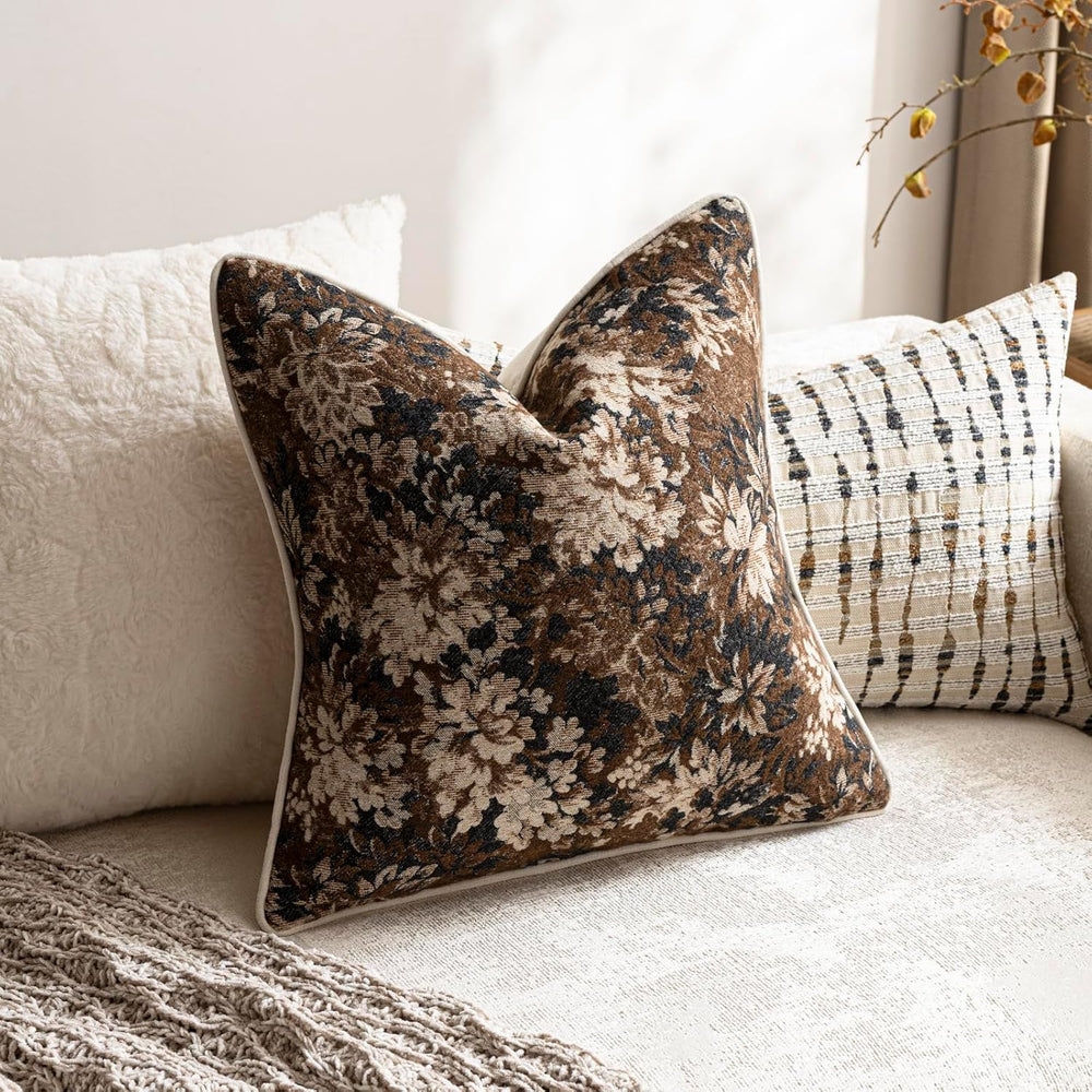 DEZENE Pack of 2 Vintage Floral Throw Pillow Covers 18x18 Boho Farmhouse Acce...
