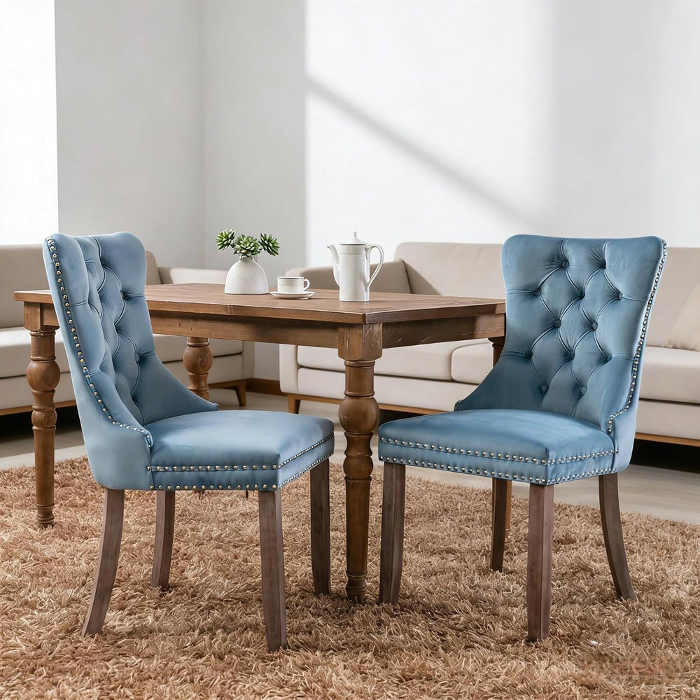 Dining Chairs Set of 2, Dining Chair with Velvet Upholstery Seat & Contou...