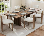 HNY Modern Farmhouse Boucle Dining Chairs Set of 6, White Sherpa Fabric Upholstered Dining Room Kitchen Chairs with Natural Wood Frame & Curved-Back, Armless Accent Wood Chairs for Dining Living Room