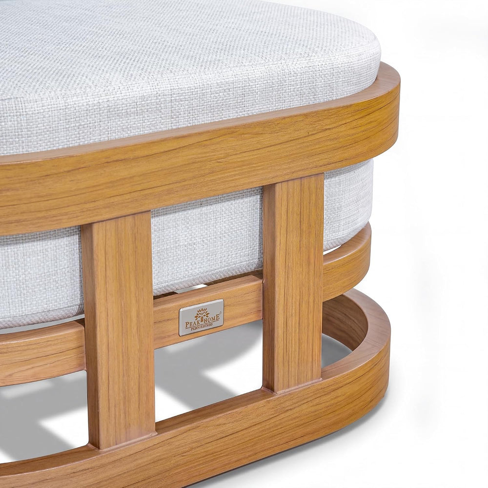 PEAK HOME FURNISHINGS Outdoor Patio Ottoman in Aluminum with Cushion, Teak Fi...