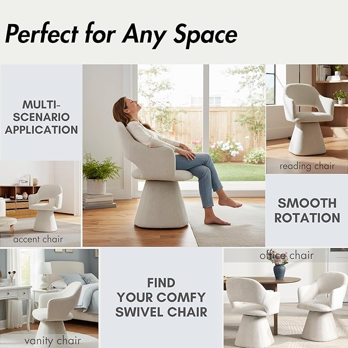 360° Swivel Dining Chair with Arms Set of 6, Chenille Upholstered Barrel Acce...