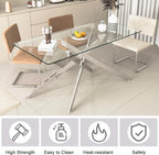 Glass Dining Table Set for 4, Modern Kitchen Table and Chairs Set of 4, 5-Piece Kitchen Dining Room Table Set w/61 Glass Silver Dining Table and 4 Beige Velvet Upholstered Chairs