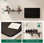 Dogsky Wall Mounted Folding Table, Floating Desk 24x15.7Inch, Fold Down Shelf Wall Mounted with Heavy Iron Brackets, Foldable Table for Launrdy Room, Office Study Work Bench, Kitchen Dining, Black
