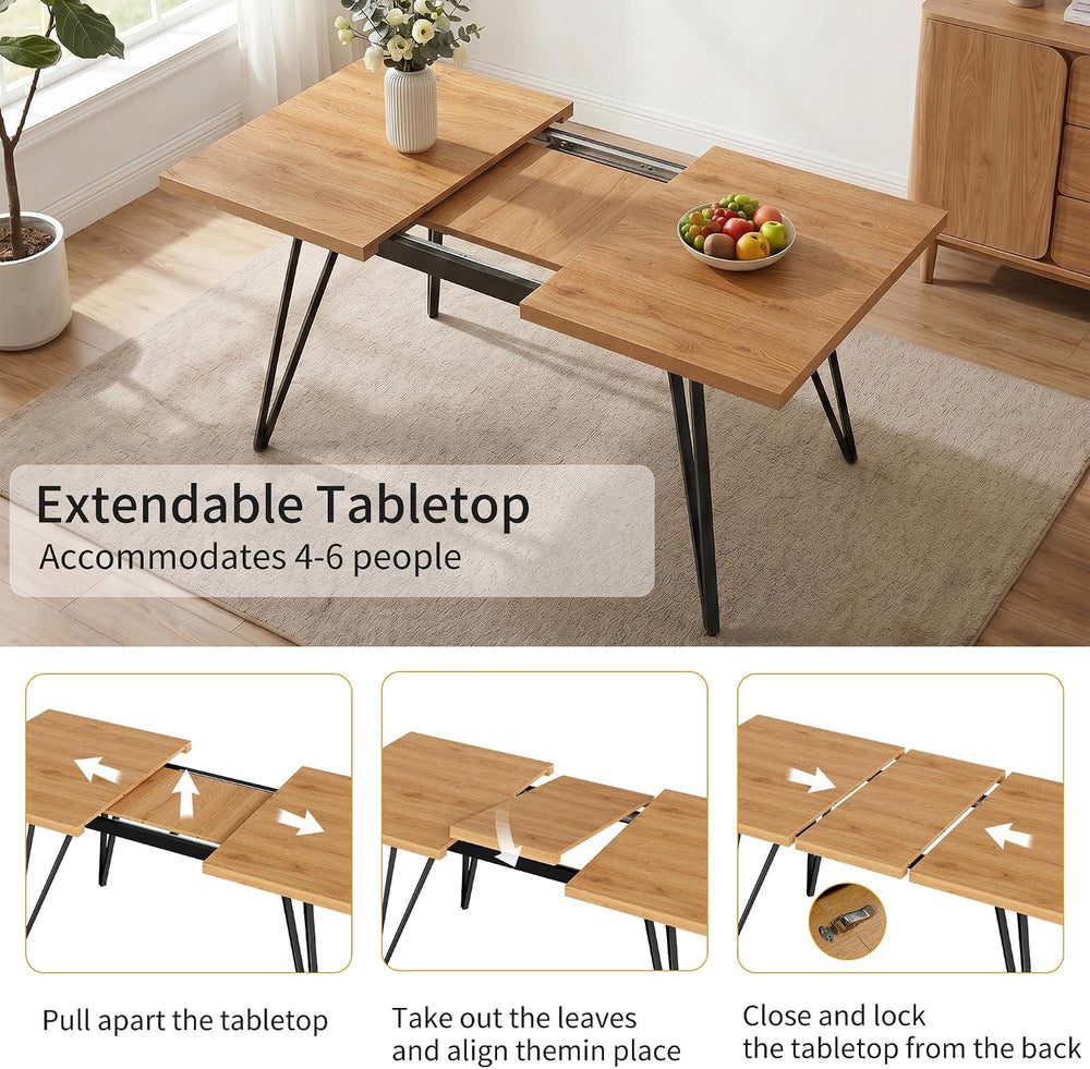 HIPIHOM Extendable Dining Table Set for 4-6, 55 to 71 Inch Expandable Dining ...
