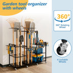 ROGMARS Garden Tool Organizer with Wheels for Garage,49" Heavy Duty 3 Tier Yard Tool Holder Storage Rack with Large Hooks for Shed/Yard/Broom/Lawn/Long-Handled Garden Cart