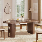 ONBRILL 41-78 Inch Extendable Dining Table for 4-8, Fluted Expandable Kitchen Table with Storage, 2 Leaf, Mid Century Modern Oval Dinner Tables for Dining Room, Kitchen, Living Room, Walnut