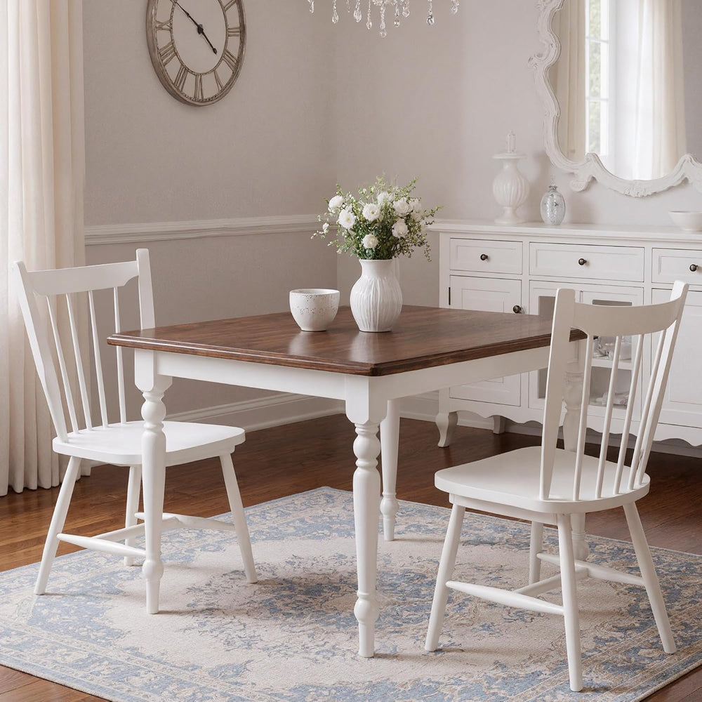 HNY White Windsor Dining Chairs Set of 2, Farmhouse Wooden Kitchen Chairs wit...