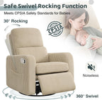 Swivel Rocker Recliner, Oversized Manual Nursery Glider Rocking Recliner Chair with Removable Cushion, Upholstered Corduroy Swivel Reclining Chair for Nursery Living Room Bedroom, Camel