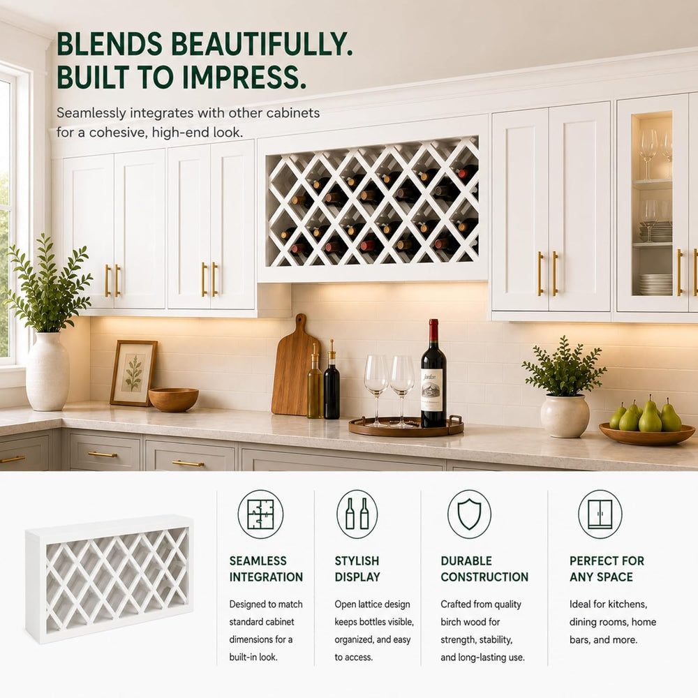 Wine Rack Wall Cabinet (White, 30" Width x 12" Depth x 15" Hei...