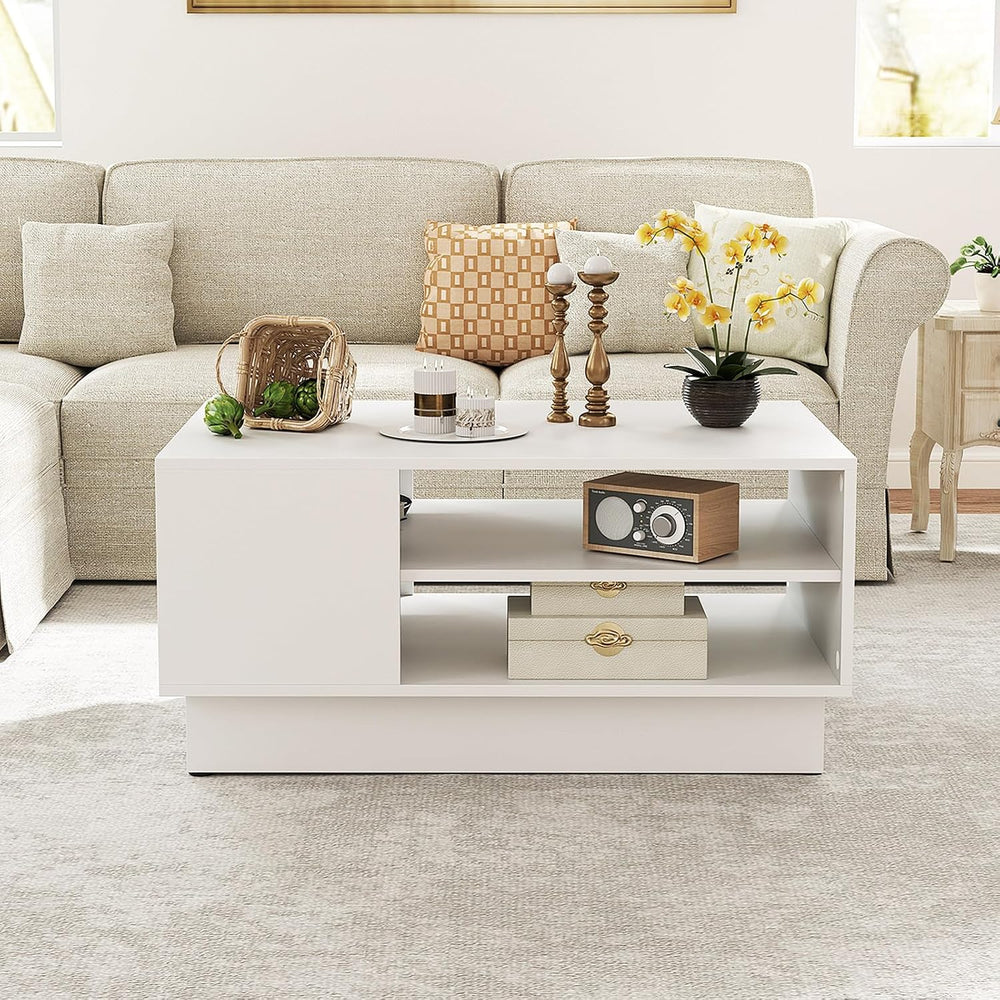 GIANTEX Coffee Table with Storage, 2-Tier Centet Table, White