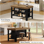 Tribesigns Kitchen Island with Seating and Storage Shelves, 55.1-Inch Breakfast Counter Farmhouse Island Table for Kitchen Dining Room (Brown and Black)
