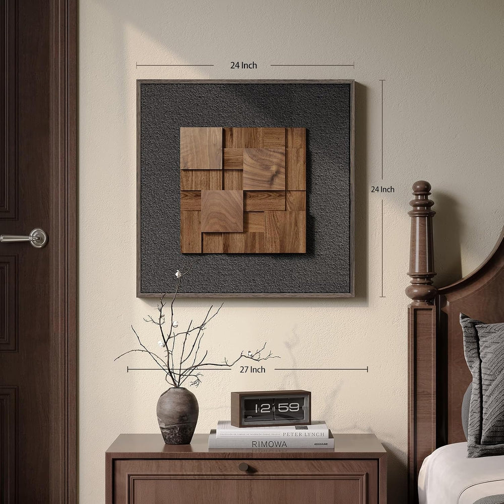 Framed 3D Textured Wood Wall Art for Living Room, Modern Minimalist 24x24