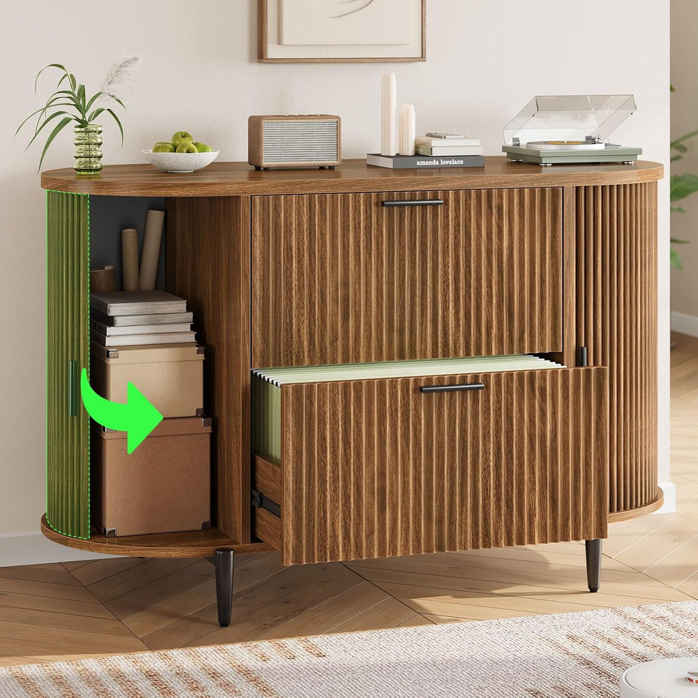 SEDETA Fluted 2 Drawer File Cabinet with 2 Sliding Door for Home Office | 39....
