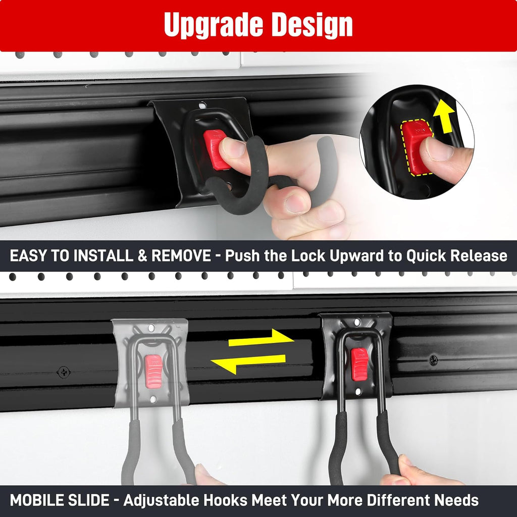 WORKPRO Garage Tool Organizer Wall Mount, Garage Organization Garden Tool Rack Holder System, 64-Inch 4 Rails with 8 Heavy Duty Adjustable Hooks for Hanging and Storage