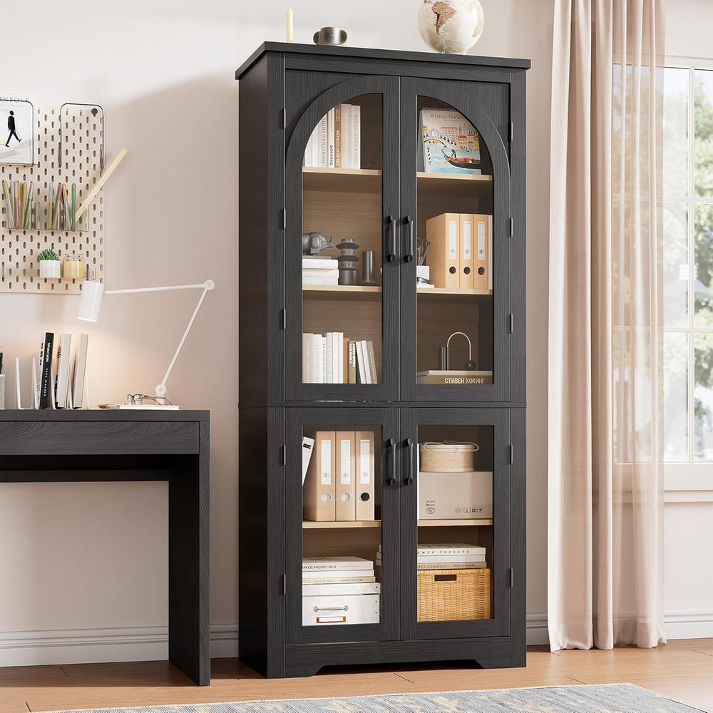 Garvee 70" Tall Kitchen Pantry Cabinet - Modern Display Cabinet with 4 A...