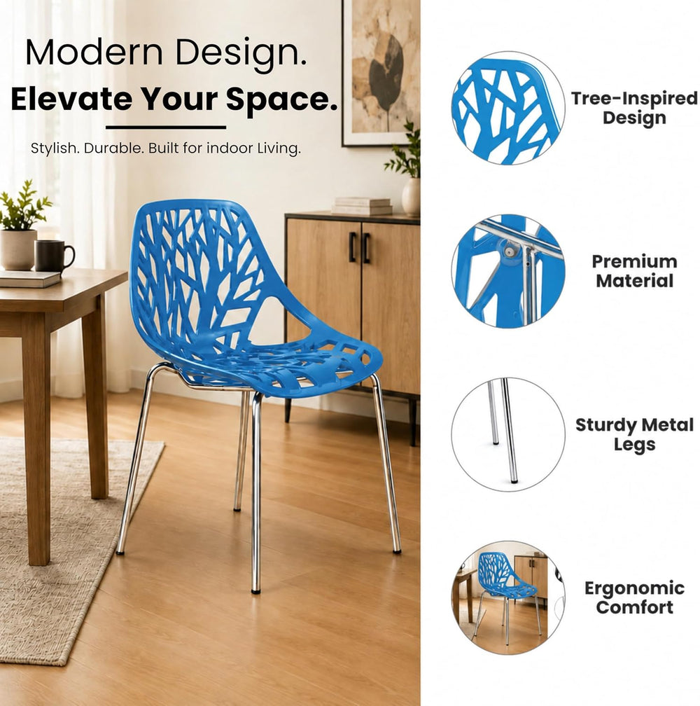 LeisureMod Asbury Modern Dining Chair, Blue, Polypropylene Seat | Chrome Legs...