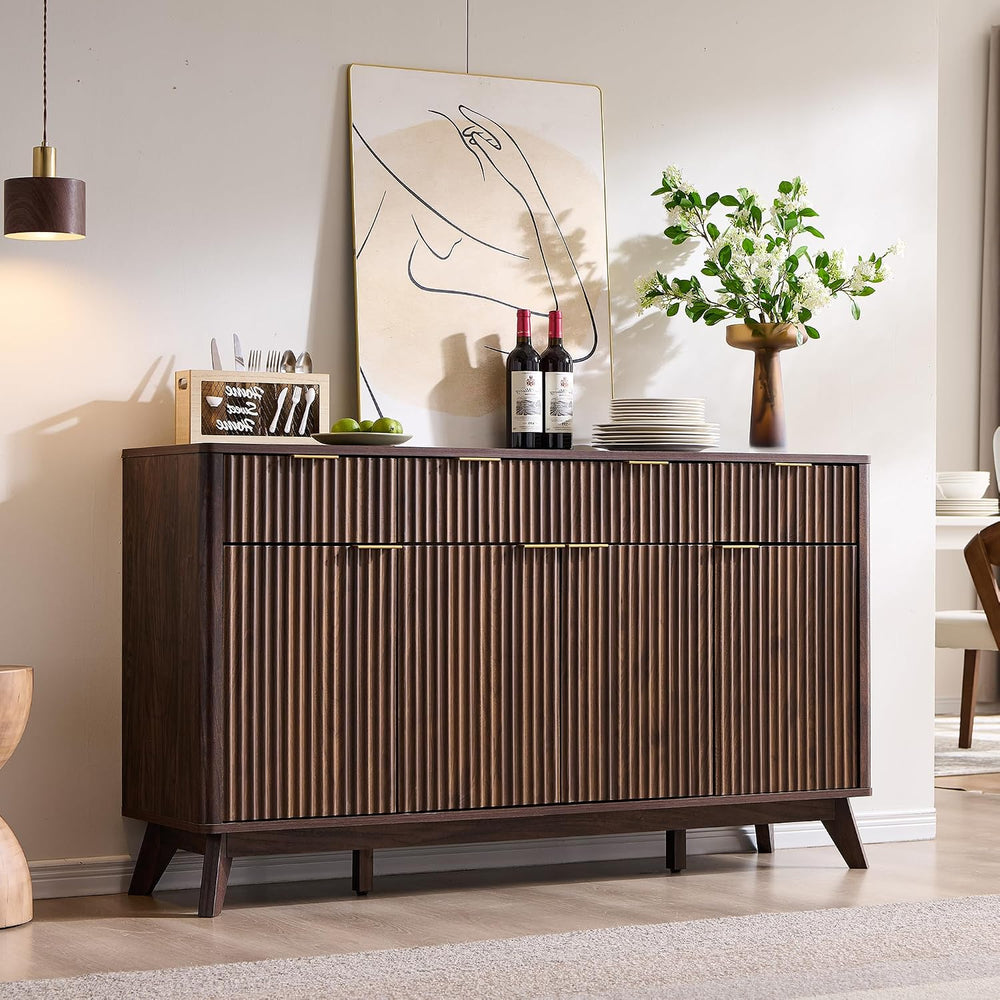 T4TREAM 60 Inch Fluted Buffet Sideboard Cabinet, Dark Walnut | Modern Coffee ...