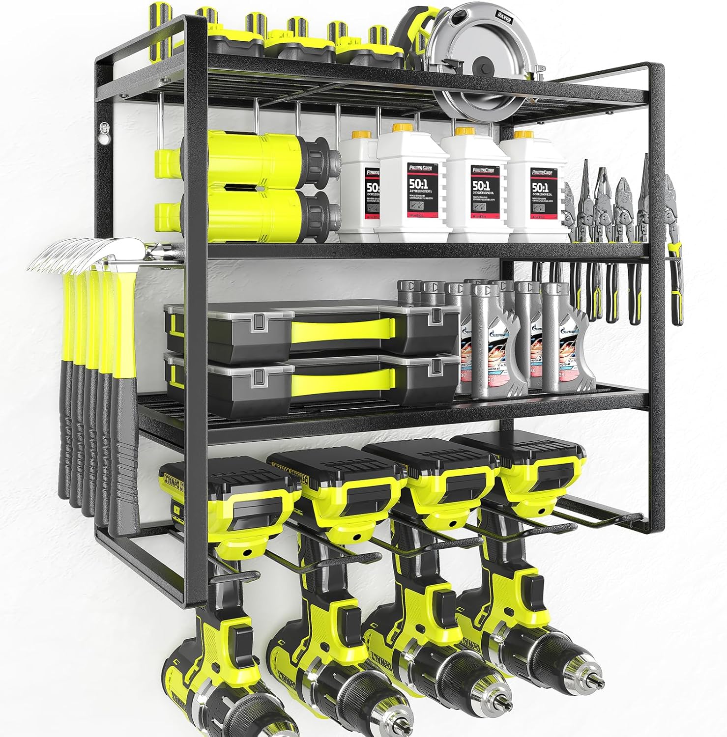 KAFAHOM Power Tool Organizer, Garage Tool Organizers and Storage,Drill Holder Wall Mount, Storage Rack for Cordless Drill, Heavy Duty Tool shelf with Screwdriver Holder/Pliers Holder/Hammer Holder