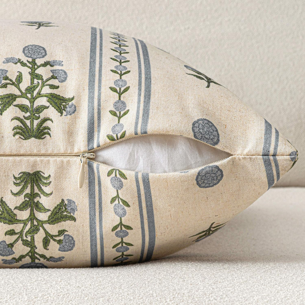 Striped Floral Throw Pillow Covers 18x18 Inch Set of 2 Blue Green