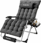 Oversized Zero Gravity Padded Chair XXL 33In Reclining Camping Lounge Chair | w/Removable Cushion & Headrest & Upgraded Lock & Footrest & Cup Holder Foldable Recliner for Indoor Outdoor,500LBS Capacity