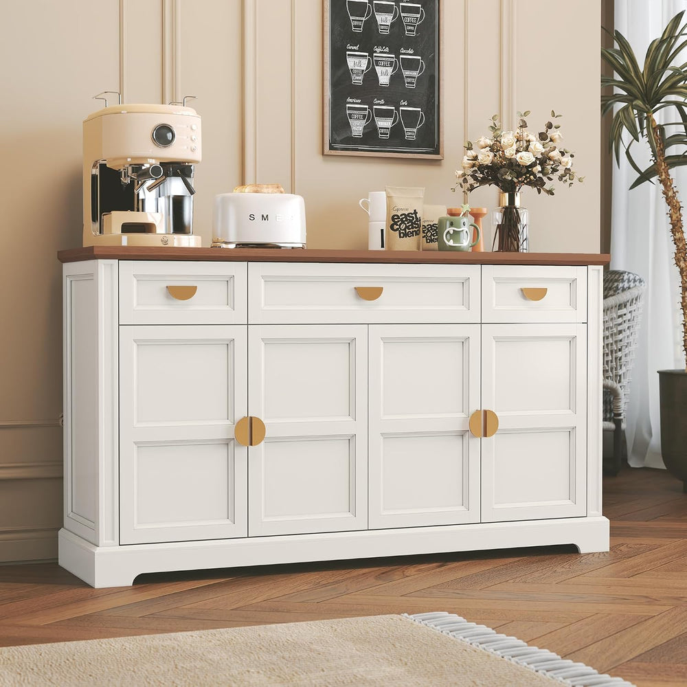 HLR Buffet Cabinet with Drawers,60” Large Sideboard Storage Cabinet with Shel...