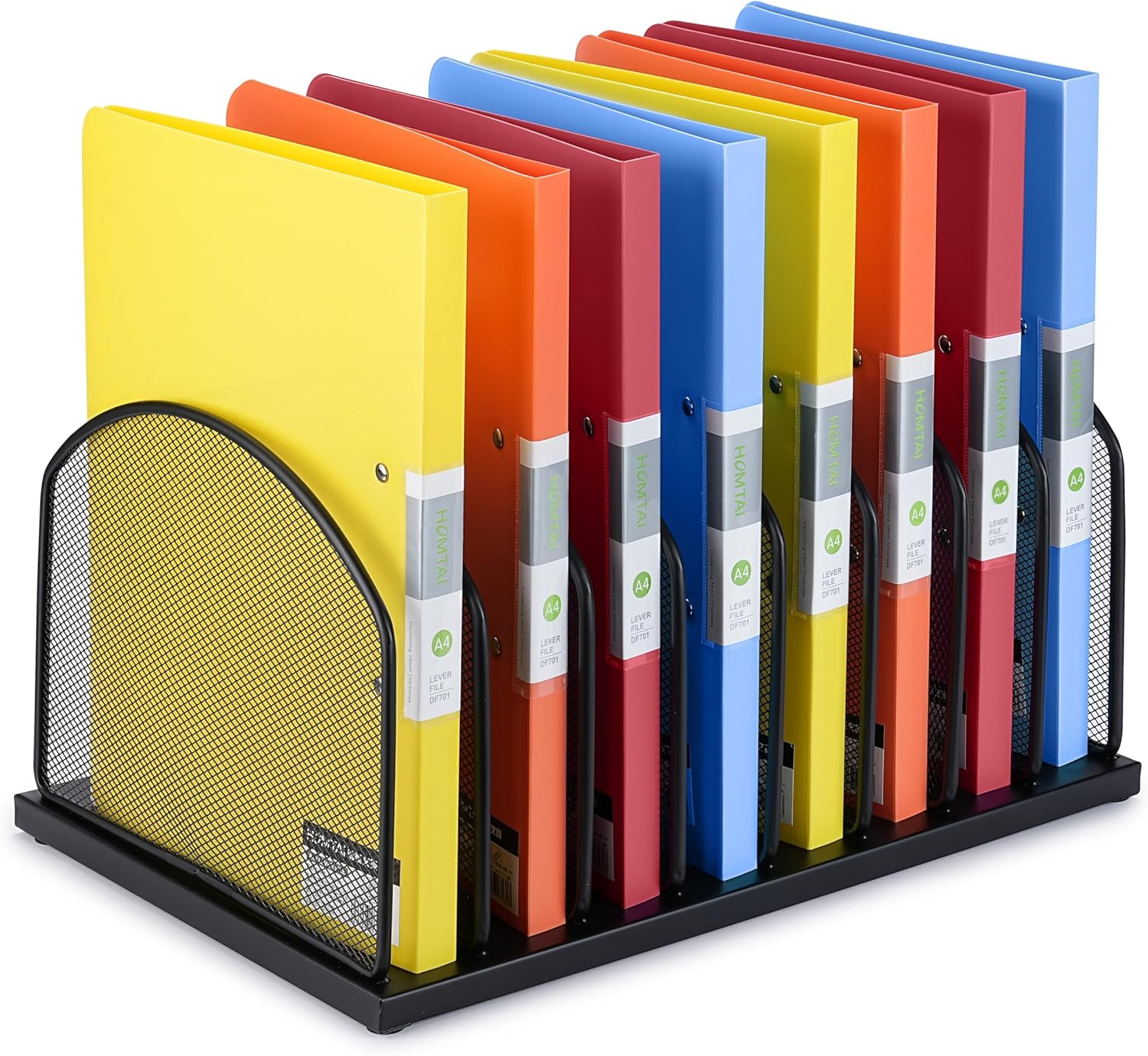 Huron 8-Slot Vertical File Binder Organizer Storage, Black Steel Mesh