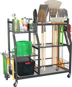 Ultrawall Garden Tool Organizer, Yard Tool Storage Rack for Garage Organization with Lockable Wheels, Garden Tool Stand for Rake, Brooms, Indoor & Outdoor Use