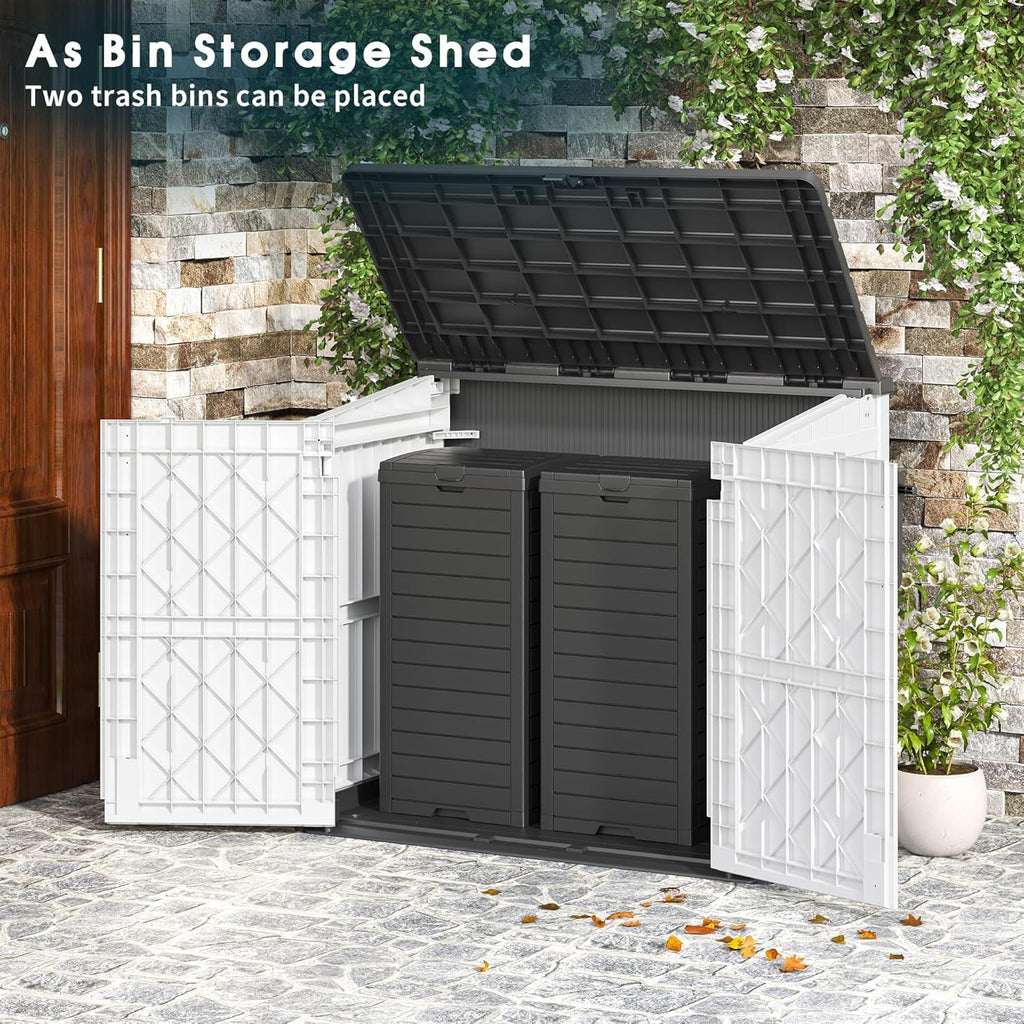 Horizontal Storage Shed, Outdoor Resin Storage Shed 36 Cu. Ft. Garden Extra Large Capacity Weather Resistant Storage Box, Lockable Waterproof Shed for Garden Tools