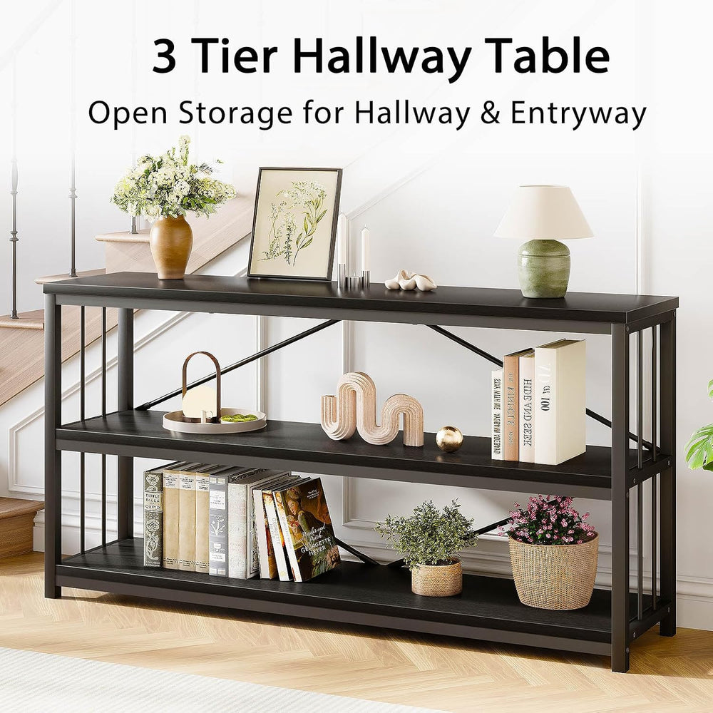LVB Farmhouse Industrial Console Table for Home, Black Oak, 70 Inch | Wood Me...
