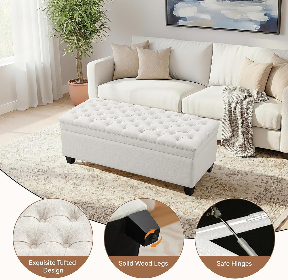 50" Storage Ottoman Bench, Rectangular End of Storage Bench, Upholstered...