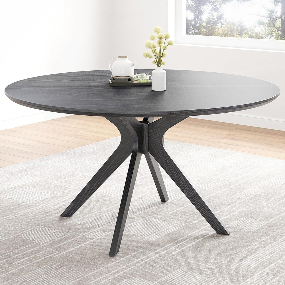 Round Dining Table 47 in for 4 to 6 People, Solid Wood Kitchen Table with Int...