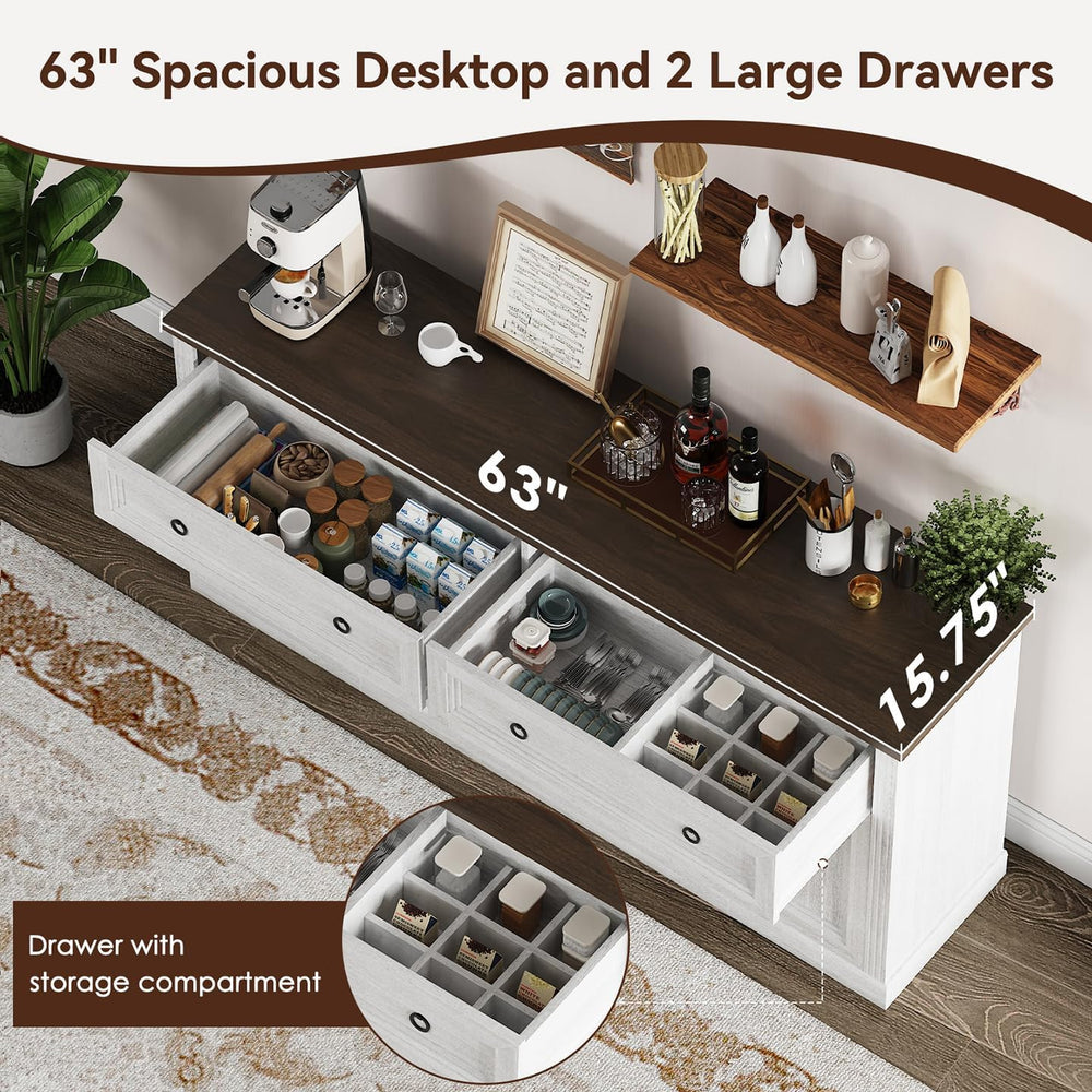 63'' Sideboard Buffet Cabinet with Storage, Modern Credenza with Outl...