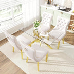 51 Inch Glass Dining Table Set for 4, Rectangular Glass Kitchen Table with 4 Upholstered Velvet Accent Chairs, 5 Piece Modern Dining Room Set, for Home, Apartment, Small Spaces - Beige Gold