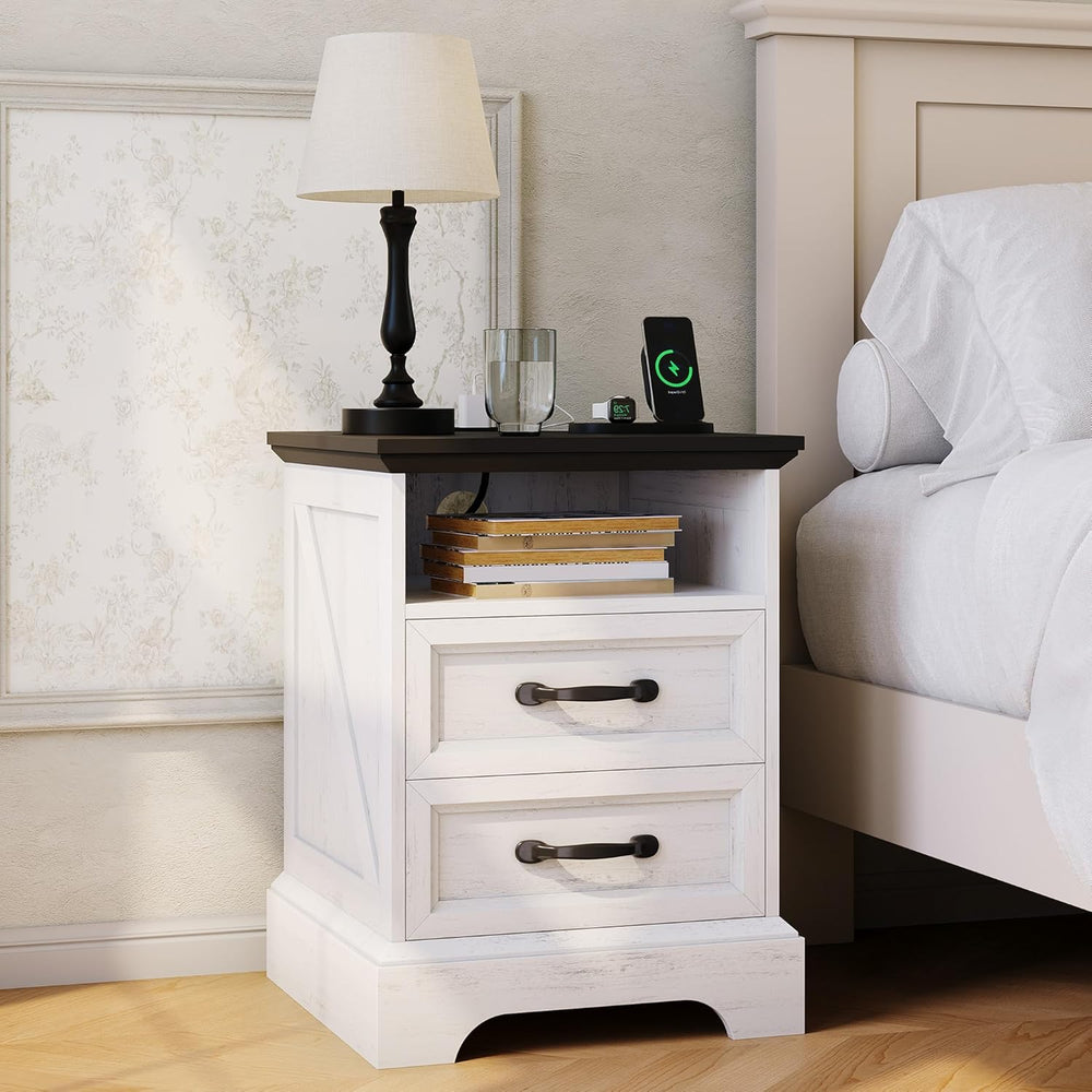 Garvee Farmhouse Rustic Nightstands with Charging Station Set of 1/2, Modern ...