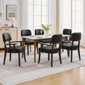 PU Leather Dining Chairs with Arms Set of 6, Upholstered Dining Room Chairs with Hardwood Legs & Open Curved Backrest,Modern Accent Kitchen Chairs 350 LBS Capacity, Black