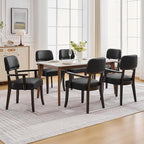 PU Leather Dining Chairs with Arms Set of 4, Upholstered Dining Room Chairs with Hardwood Legs & Open Curved Backrest,Modern Accent Kitchen Chairs 350 LBS Capacity, Black