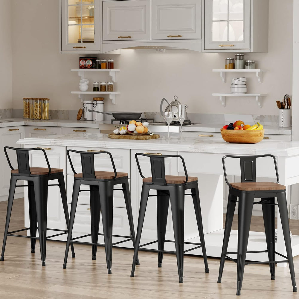 Changjie Furniture 26 Inch Bar Stools Set of 4 Industrial Metal Barstools Cou...