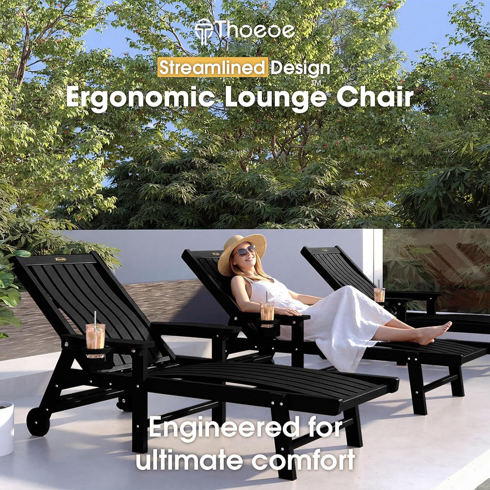 THOEOE Patio Chaise Lounge Chair,HDPE Lounge Chair Outdoor with Wheels | Over...