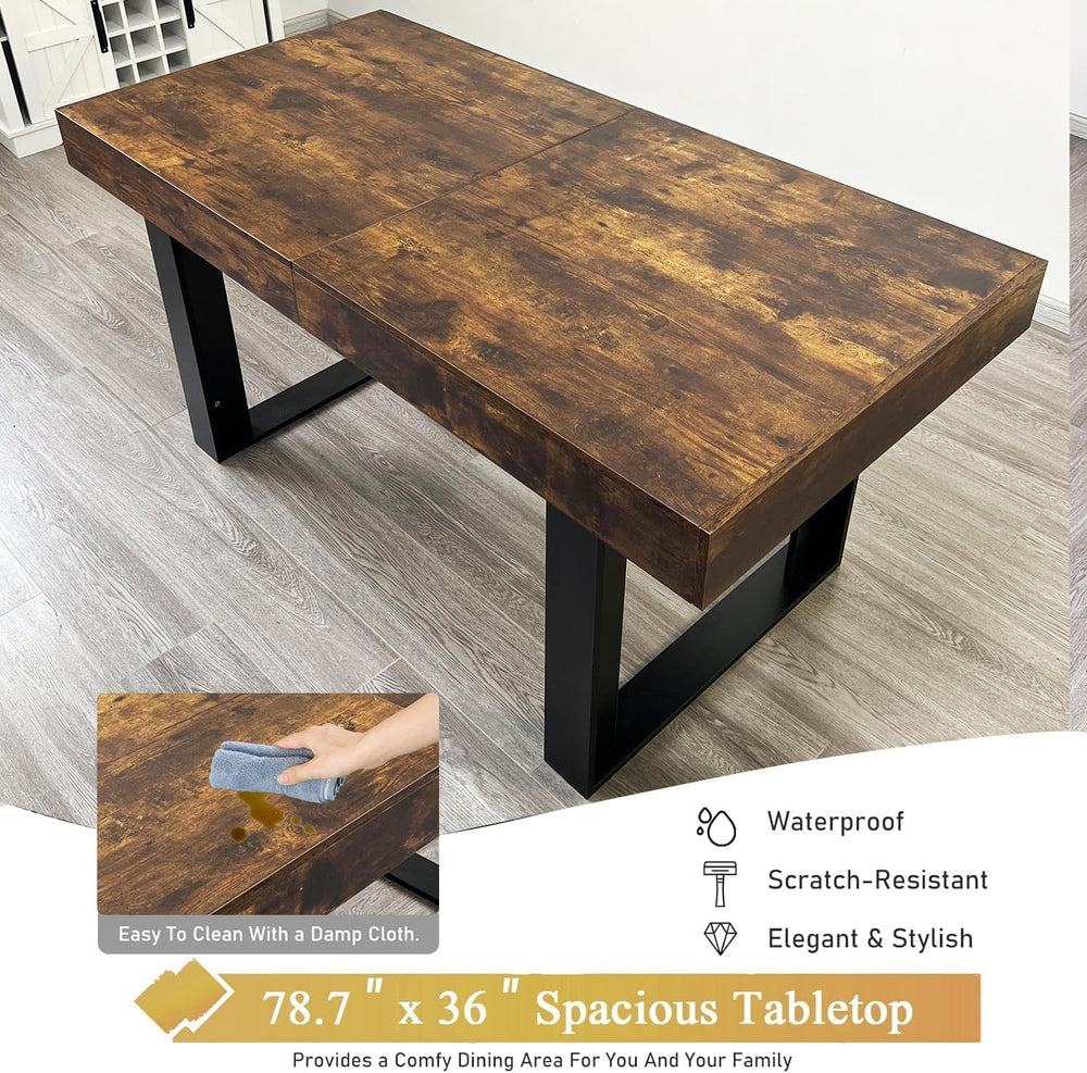 7-Piece Extendable Dining Table Set for 6, 63-78 Inch Rustic Brown Kitchen Ta...