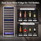 Wine Fridge Freestanding Dual Temperature Zone, Wine Cooler Refrigerator for 154 Bottles, 24 Inch Wide Large Wine Cooler with Professional Temperature Control System, Quiet Operation